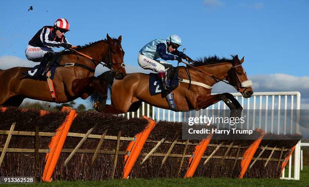 Rock my Style ridden by Richard Johnson jump the last on their way to winning the 188Bet Daily Racing Specials Hurdle Race at Chepstow Racecourse on...