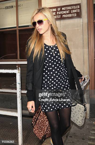 And TV presenter Fearne Cotton leaves the BBC Radio 1 studios on October 2, 2009 in London, England.