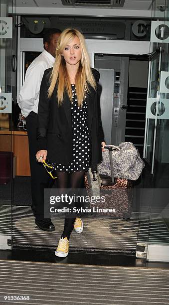 And TV presenter Fearne Cotton leaves the BBC Radio 1 studios on October 2, 2009 in London, England.