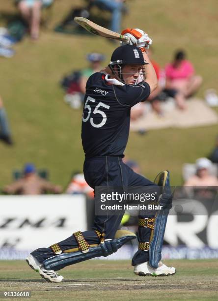 Joe Denly of England cover drives during the ICC Champions Trophy 1st Semi Final match between Australia and England played at Supersport Park on...