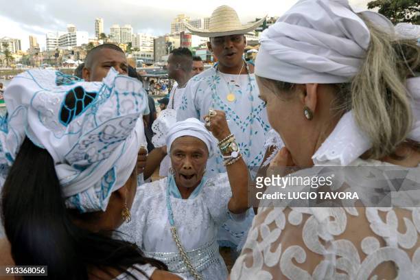 Faithfuls perform a ritual during celebrations of Yemanja day, the goddess of the sea from the ancient Yoruba mythology and one of the most popular...