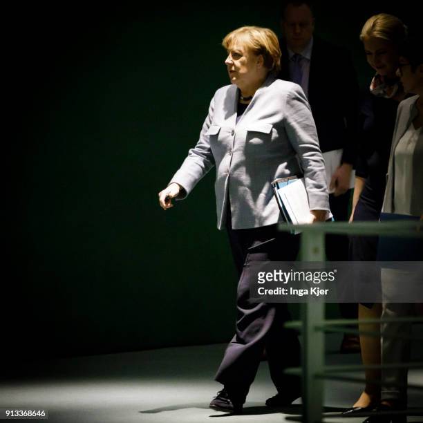 German Chancellor Angela Merkel, State Premier of Saarland Annegret Kramp-Karrenbauer and Mecklenburg Western-Pomerania's State Premier Manuela...