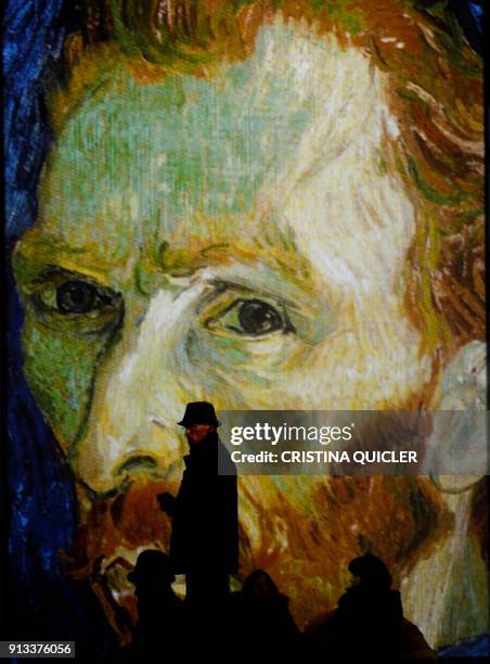 People visit the exhibition "Van Gogh Alive - The Experience", life and work of Vincent Van Gogh from 1880 until 1890 on February 02, 2018 in...