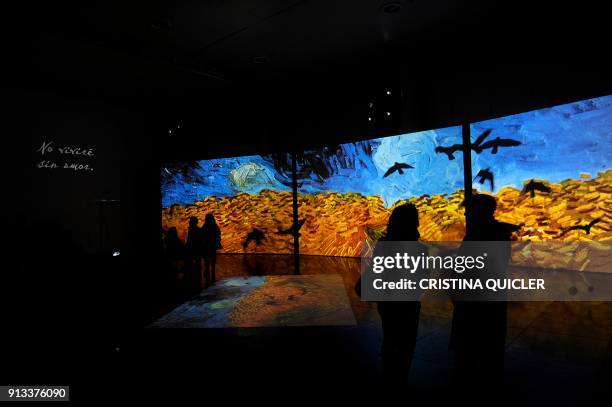 People visit the exhibition "Van Gogh Alive - The Experience", life and work of Vincent Van Gogh from 1880 until 1890 on February 02, 2018 in...