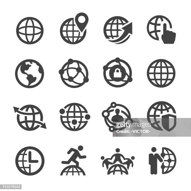 illustrazioni stock, clip art, cartoni animati e icone di tendenza di icone del globo e della comunicazione - serie acme - globo terrestre
