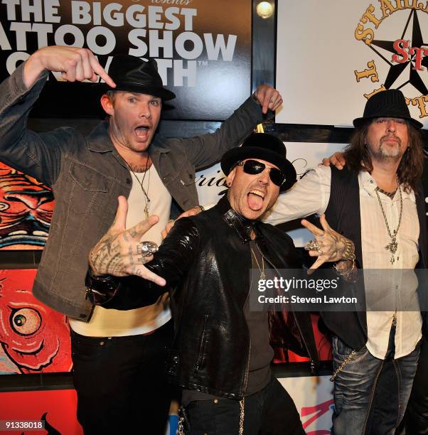 Singer Mark McGrath, musician Evan Seinfeld and Mario Brath attend the Biggest Tattoo Show On Earth Opening Party at the Rum Jungle on October 1,...