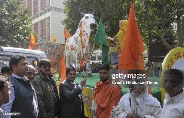 Rashtriya Gau Raksha Sena flagged off Gau Raksha Yatra by Rajeev Gupta at Indira Bhavan, on February 02, 2018 in Lucknow, India. Rashtriya Gau Raksha...