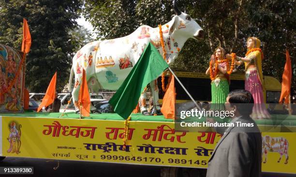 Rashtriya Gau Raksha Sena flagged off Gau Raksha Yatra by Rajeev Gupta at Indira Bhavan, on February 02, 2018 in Lucknow, India. Rashtriya Gau Raksha...