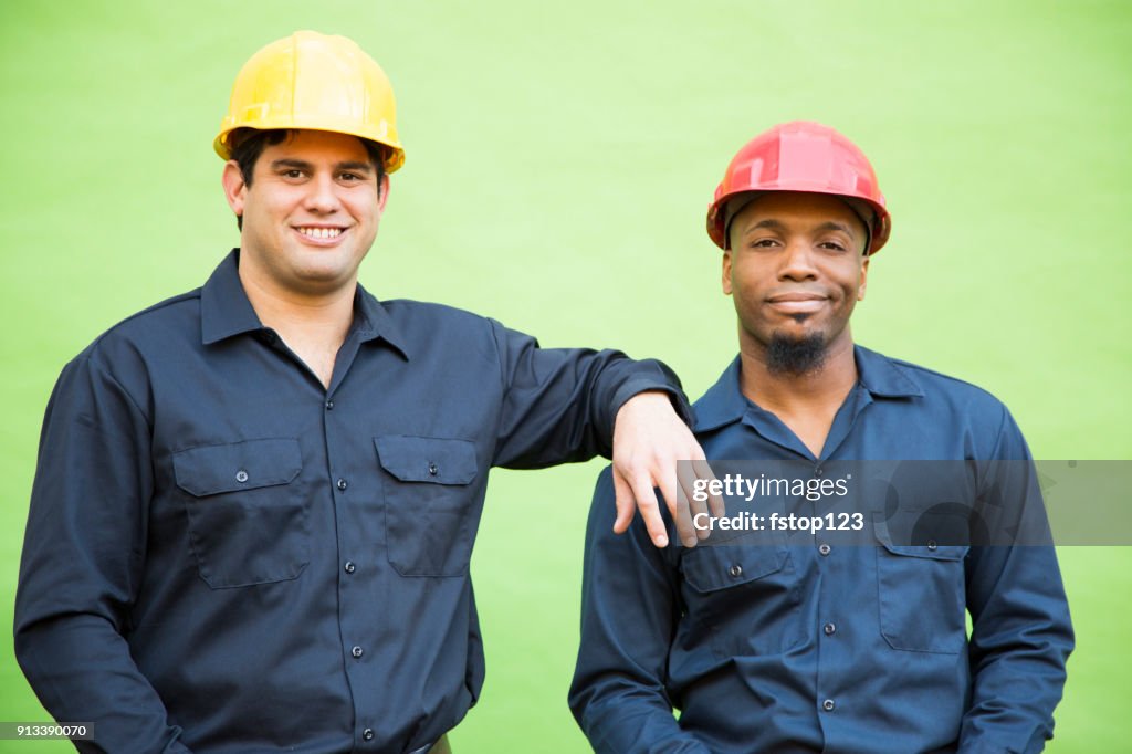 Construction, blue collar workers on green screen.