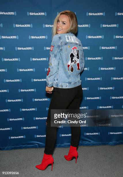 Model Camille Kostek attends SiriusXM at Super Bowl LII Radio Row at the Mall of America on February 2, 2018 in Bloomington, Minnesota.