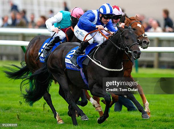 Richard Hills rides Awzaan to win The Shadwell Middle Park Stakes at Newmarket Racecourse on October 2, 2009 in Newmarket, England.