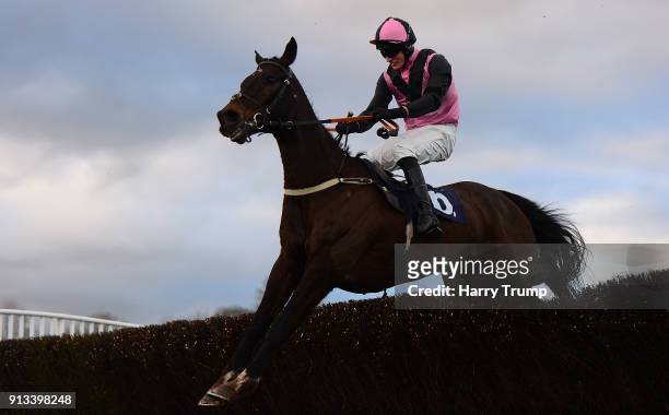 Paddy The Oscar ridden by Conor Ring jump the last on their way to winning the Six Nations Rugby At 188Bet Handicap Steeple Chase at Chepstow...