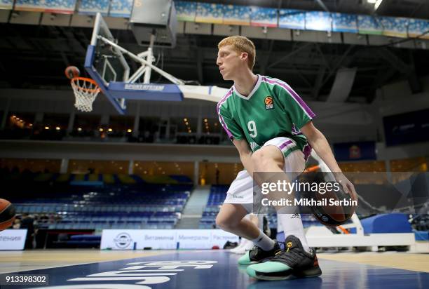 Alberto Diaz, #9 of Unicaja Malaga before the 2017/2018 Turkish Airlines EuroLeague Regular Season Round 21 game between Khimki Moscow Region and...