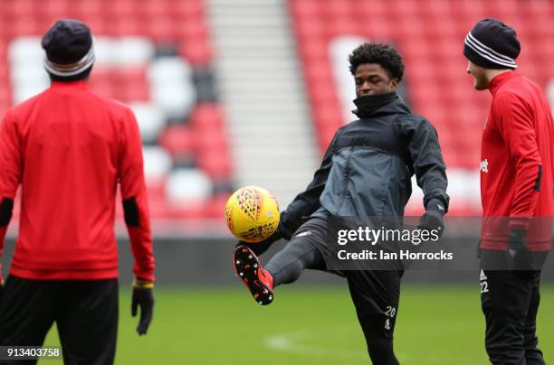 Josh Maja during a SAFC training session at the Stadium of Light on February 02, 2018 in Sunderland, England.