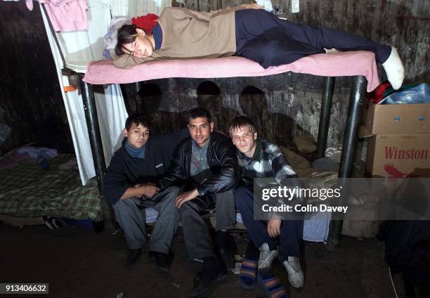 Homeless young people in Bucharest, Romania, 3rd November 2000. This group, known as the Brancoveanu live in heating tunnels under the streets of the...