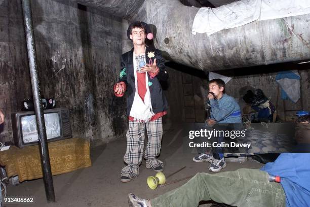 Homeless young people in Bucharest, Romania, 3rd November 2000. This group, known as the Brancoveanu live in heating tunnels under the streets of the...