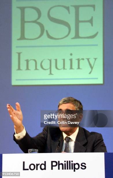 Lord Phillips speaking at the press conference announcing the publication of the Phillips BSE Inquiry Report, London, 26th October 2000.