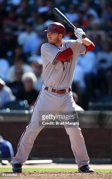 Stephen Drew of the Arizona Diamondbacks bats against the San Francisco Giants during the game at AT&T Park on October 1, 2009 in San Francisco,...