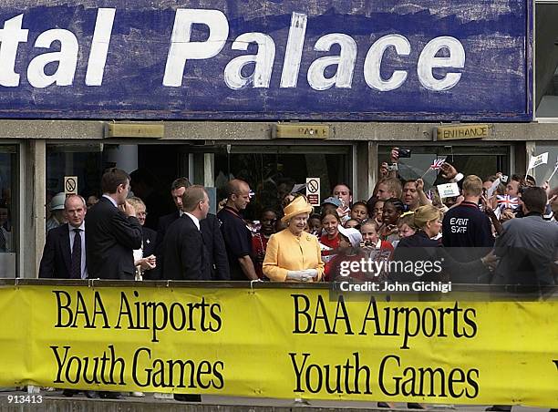 The Queen acknowledges the crowd in todays 25th London Heathrow Youth Games held at Crystal Palace, London. DIGITAL IMAGE. Mandatory Credit: John...