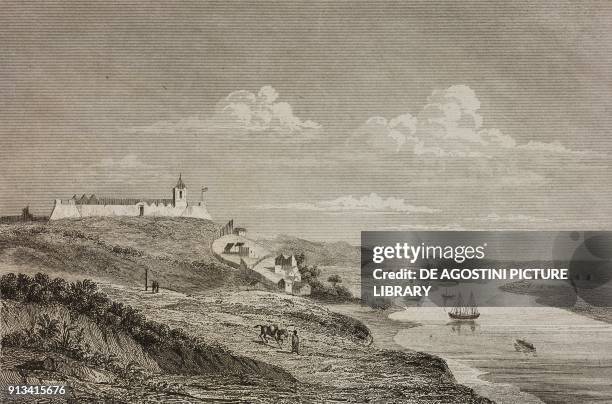 Carmen de Patagones village on the Negro river, Patagonia, engraving by Gaucherel from Chili, Paraguay, Buenos-Ayres, by Cesar Famin, Patagonie,...