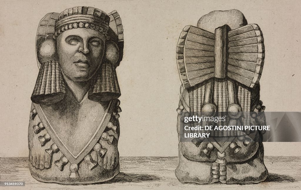 Bust of an Aztec Priestess, Mexico, engraving by Lemaitre from... News ...