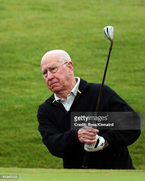 Sir Bobby Charlton on the second hole during the second round of The Alfred Dunhill Links Championship at Kingsbarns Golf Links on October 2, 2009 in...