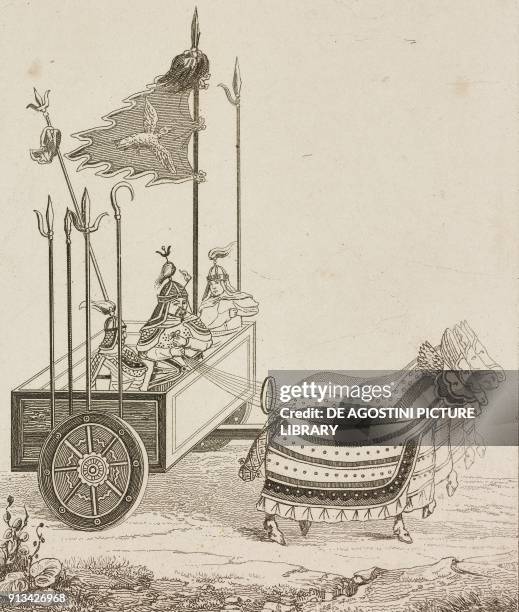 War Chariot for several soldiers, China, engraving from Chine, ou, Description historique, geographique et litteraire de ce vaste empire, d'apres des...