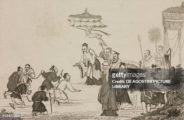 Criminals being pardoned by Emperor Yu, China, engraving from Chine, ou, Description historique, geographique et litteraire de ce vaste empire,...