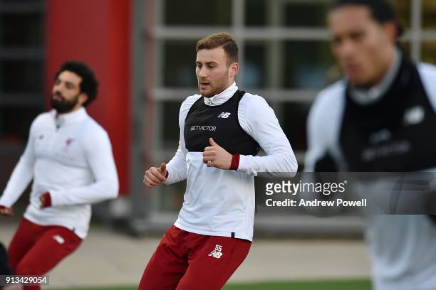 Herbie Kane of Liverpool during a training session at Melwood Training Ground on February 2, 2018 in Liverpool, England.