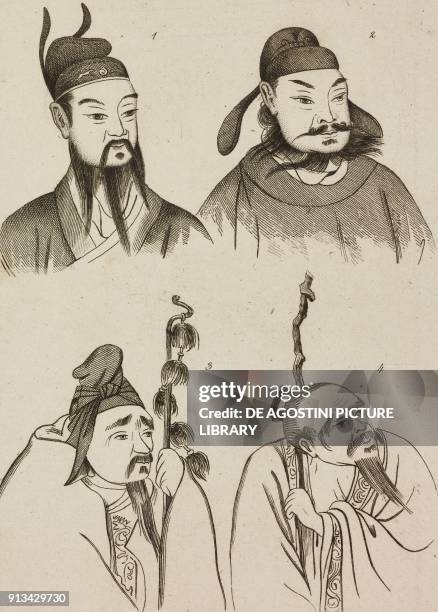 Qin Shi Huang , 2 Xiang Ji o Xiang Yu, 3 Su-tzu-King, 4 Han Fou-Seng, China, engraving from Chine, ou, Description historique, geographique et...