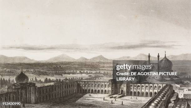 Ali Qapu, the Royal palace in Isfahan, Iran, engraving from La Perse by Louis Dubeux , L'Univers pittoresque, published by Firmin Didot Freres,...