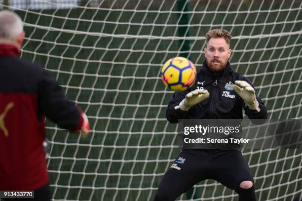 Goalkeeper Rob Elliot during the Newcastle United Training session at the Newcastle United Training Centre on February 2 in Newcastle upon Tyne,...