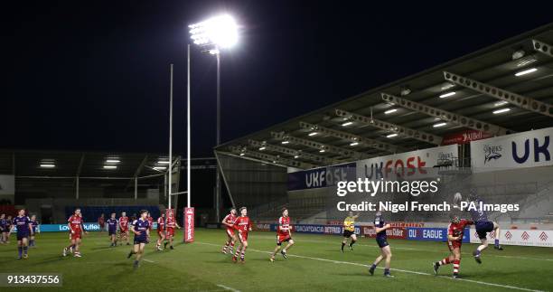 General view of action between Salford Red Devils academy and Wigan Warriors academy before the Betfred Super League match at the AJ Bell Stadium,...