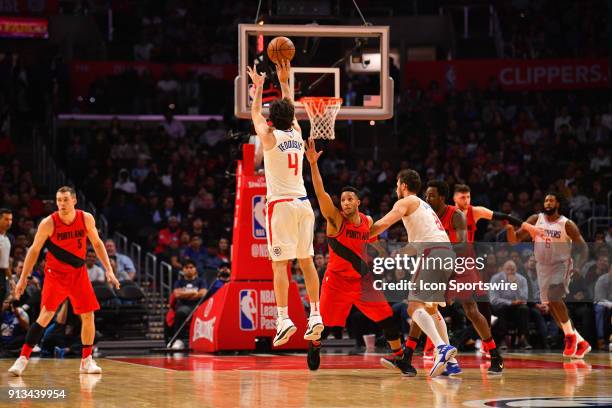 Los Angeles Clippers Guard Milos Teodosic shoots a three pointer during an NBA game between the Portland Trail Blazers and the Los Angeles Clippers...