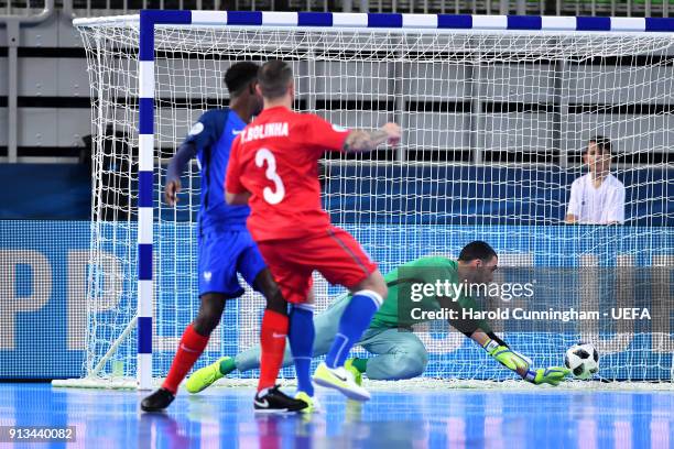 Bolinha of Azerbaijan scores during the UEFA Futsal EURO 2018 group D match between France v Azerbaijan at Stozice Arena on February 2, 2018 in...