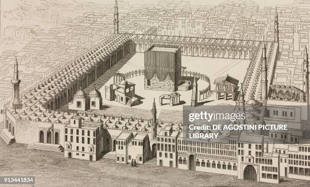 Temple of Mecca, Saudi Arabia, engraving from Arabie, by Noel Desvergers, avec une carte de l'Arabie et note by Jomard, L'Univers pittoresque,...