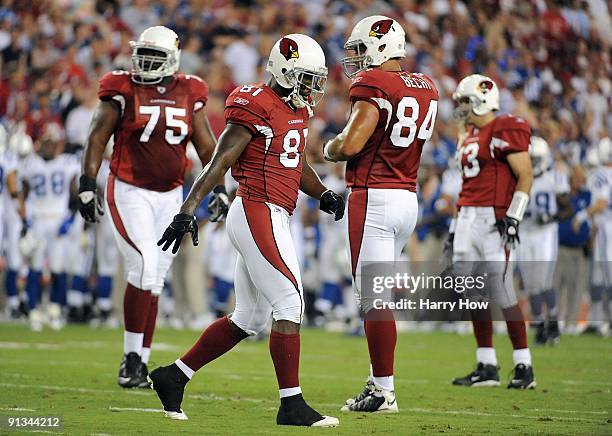 Anquan Boldin of the Arizona Cardinals leaves the field after an interception to the Indianapolis Colts during the game at University of Phoenix...