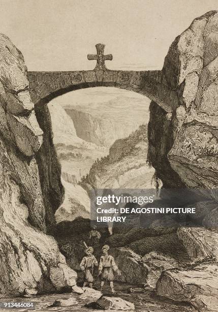 Bridge near the monastery of Saint Anthony, Syria, engraving by Lemaitre from Syrie ancienne et moderne by Jean Yanosky and Jules David, L'Univers...