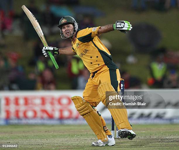 Ricky Ponting of Australia celebrates his century during the ICC Champions Trophy 1st Semi Final match between Australia and England played at...