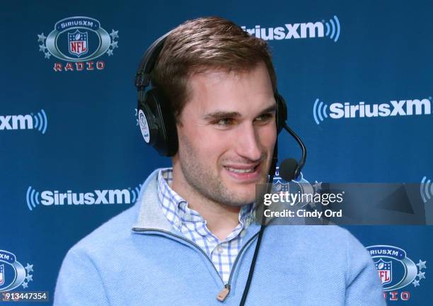 Player Kirk Cousins of Washington Redskins attends SiriusXM at Super Bowl LII Radio Row at the Mall of America on February 2, 2018 in Bloomington,...