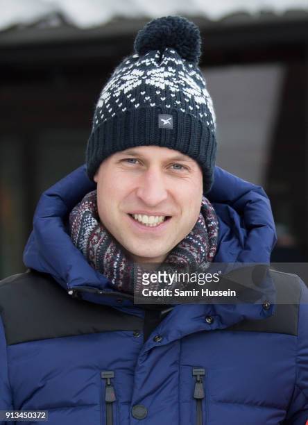 Prince William, Duke of Cambridge arrives at Holmenkollen ski jump, where they will take a short tour of the museum before ascending to the top of...