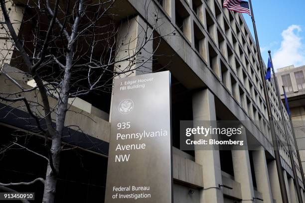 Sign stands outside the Federal Bureau of Investigation headquarters in Washington, D.C., U.S., on Friday, Feb. 2, 2018. FBI and Justice Department...