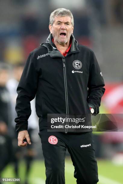 Head coach Friedhelm Funkel of Duesseldorf reacts during the Second Bundesliga match between Fortuna Duesseldorf and SV Sandhausen at Esprit-Arena on...