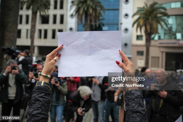 During a demonstration held under the slogan Tunisian press in anger, outside the headquarter of the National Union of Tunisian Journalists , in...