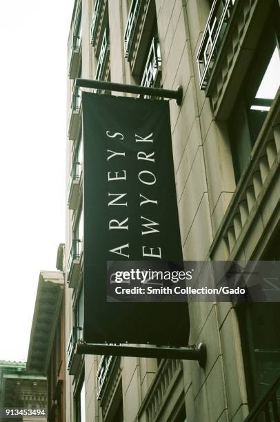 Close-up of sign for upscale department store Barney's New York on the Upper East Side of Manhattan, New York City, New York, September 14, 2017.