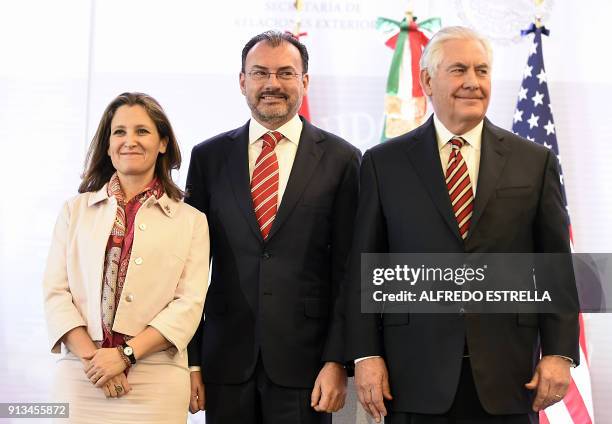 Canadian Foreign Minister Chrystia Freeland, Mexican Foreign Minister Luis Videgaray and US Secretary of State Rex Tillerson pose for photographers...