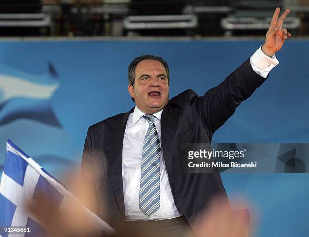 Greece's New Democracy Party leader Kostas Karamanlis attends a political rally on October 2, 2009 in Athens, Greece. Thousands of supporters...