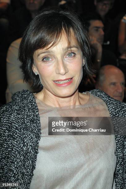 Kristin Scott Thomas attends the Lanvin Pret a Porter show as part of the Paris Womenswear Fashion Week Spring/Summer 2010 on October 2, 2009 in...
