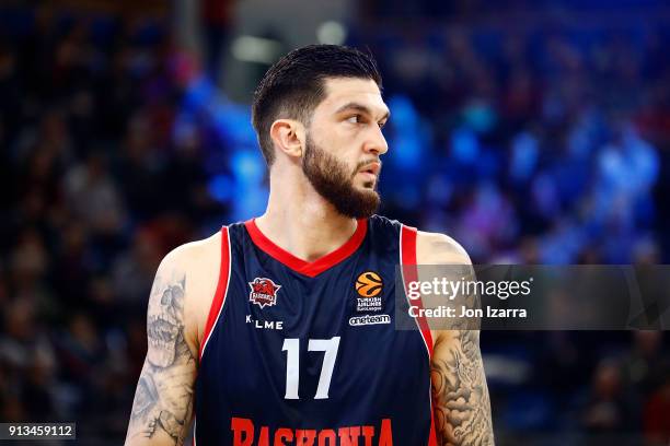 Vincent Poirier, #17 of Baskonia Vitoria Gasteiz during the 2017/2018 Turkish Airlines EuroLeague Regular Season Round 19 game between Baskonia...