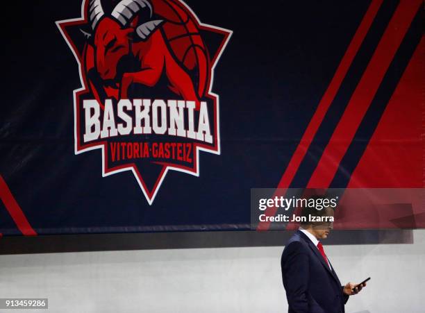 Pedro Matinez, Head Coach of Baskonia Vitoria Gasteiz during the 2017/2018 Turkish Airlines EuroLeague Regular Season Round 21 game between Baskonia...